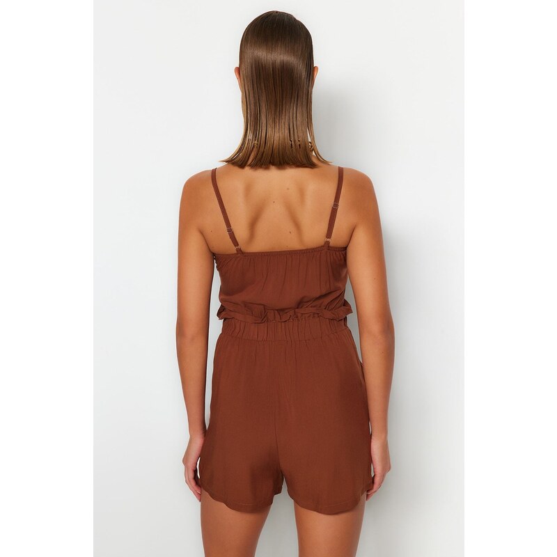 Trendyol Brown Woven Tied 100% Cotton Linen Look Jumpsuit