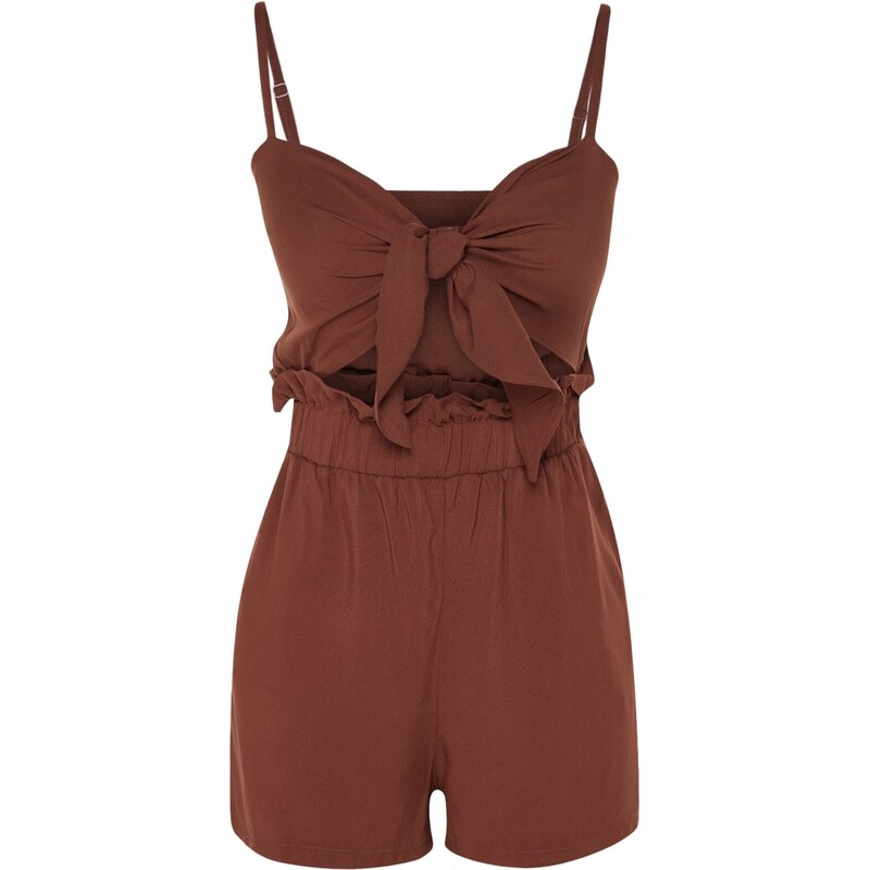 Trendyol Brown Woven Tied 100% Cotton Linen Look Jumpsuit