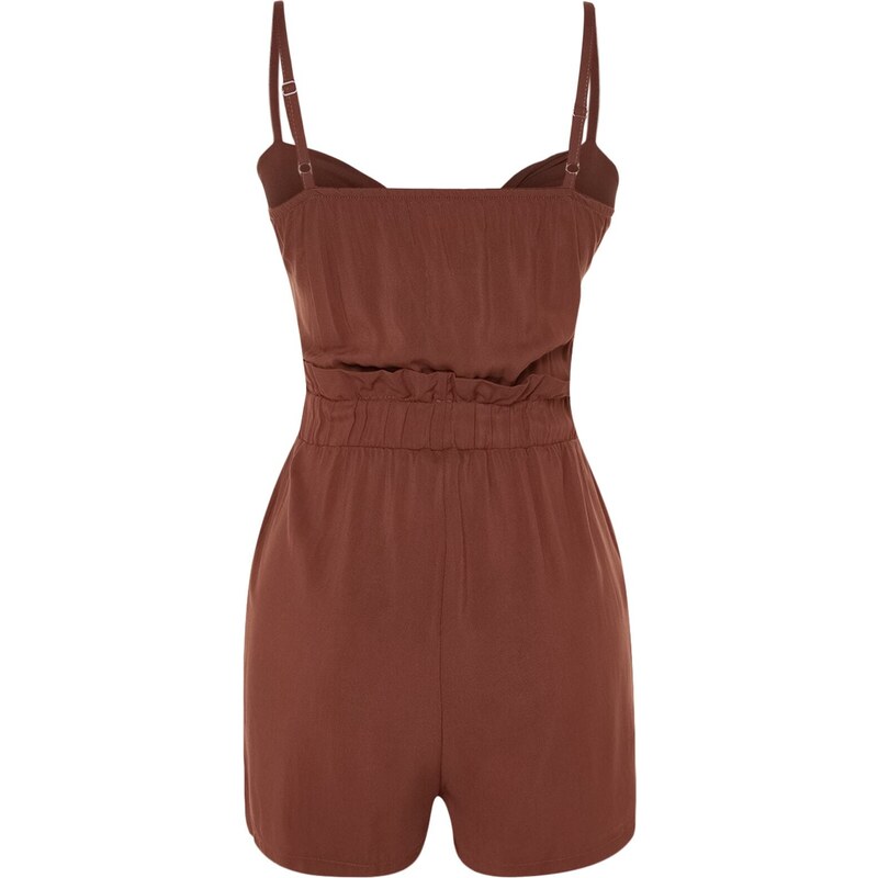 Trendyol Brown Woven Tied 100% Cotton Linen Look Jumpsuit