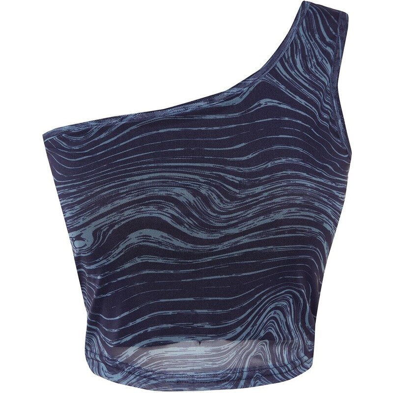 Trendyol Navy Blue Printed Knitted Blouse with Fitted/Sticky Tulle Crop and Lined