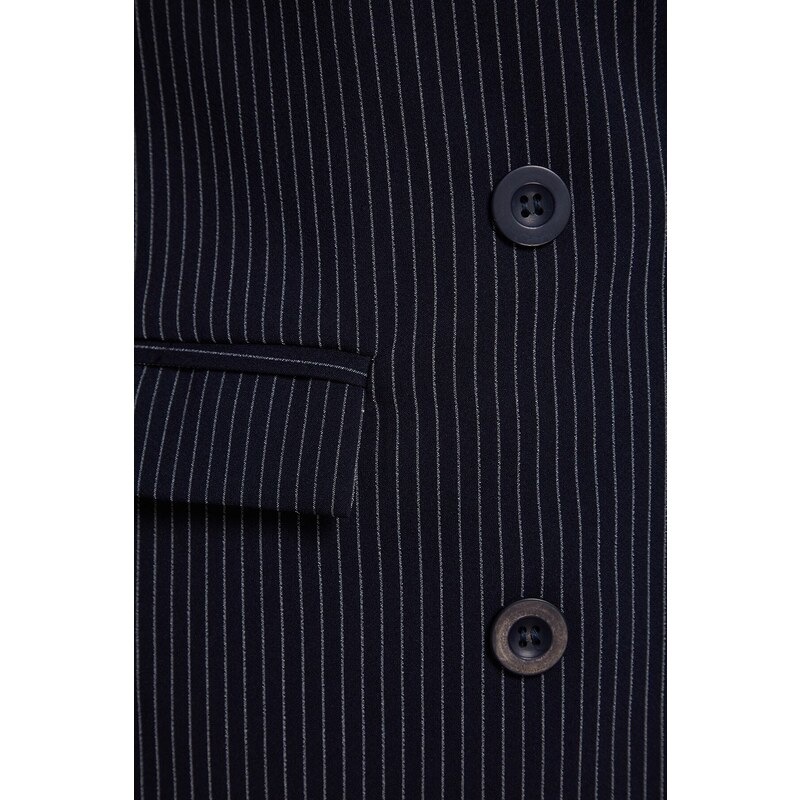 Trendyol Navy Blue Woven Lined Button Closure Striped Jacket