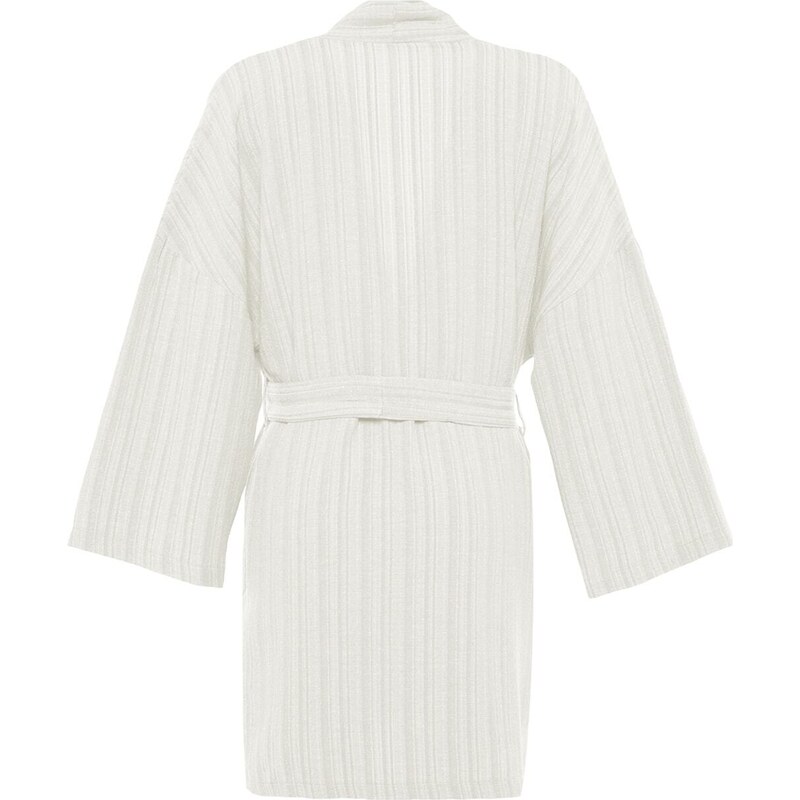 Trendyol Bridal Ecru Belted Mini Woven Linen Blended Kimono & Kaftan