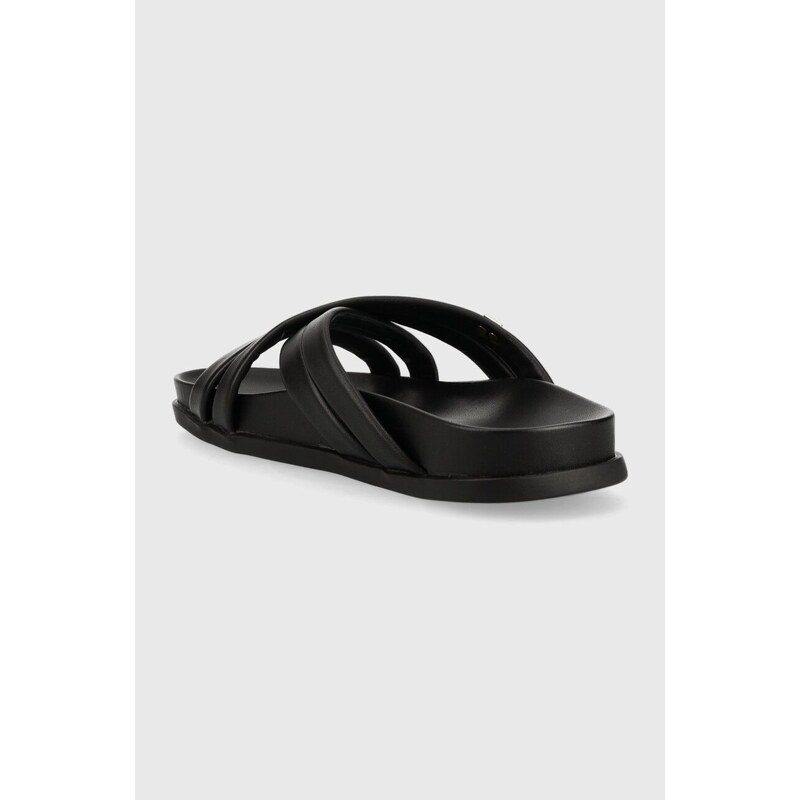 Kožené pantofle Tommy Hilfiger STRAP FEMININE SANDAL dámské, černá barva