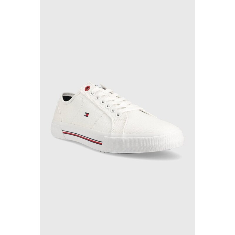 Tenisky Tommy Hilfiger CORE CORPORATE VULC CANVAS pánské, bílá barva, FM0FM04560