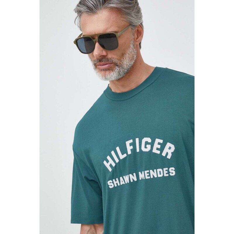 Tričko Tommy Hilfiger x Shawn Mendes tyrkysová barva, s potiskem