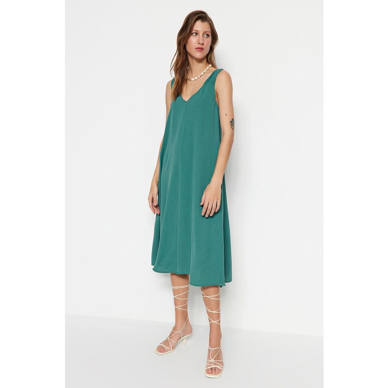 Trendyol Green Relaxed Fit Midi Textured Woven Dress