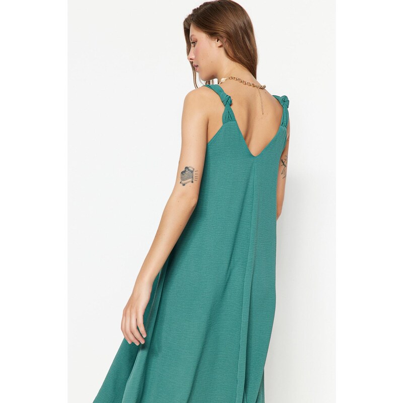 Trendyol Green Relaxed Fit Midi Textured Woven Dress