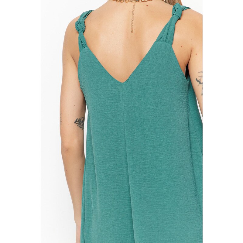 Trendyol Green Relaxed Fit Midi Textured Woven Dress