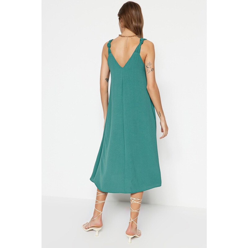 Trendyol Green Relaxed Fit Midi Textured Woven Dress