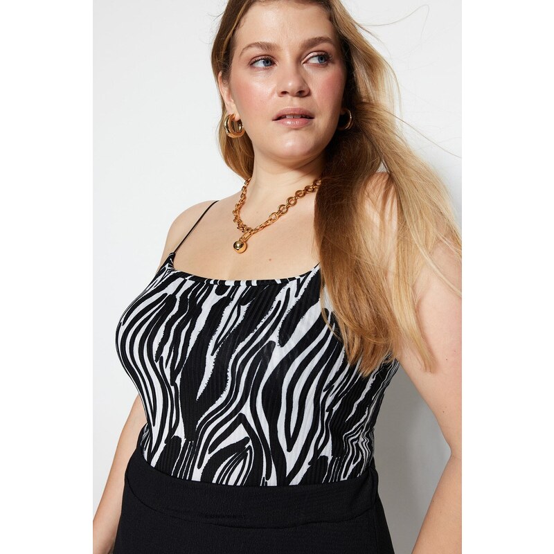 Trendyol Curve Black Strap Patterned Knitted Crop Blouse