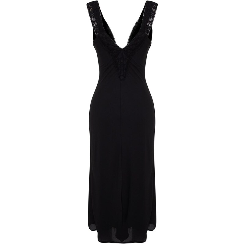 Trendyol černé lemované tkané elegantní večerní šaty