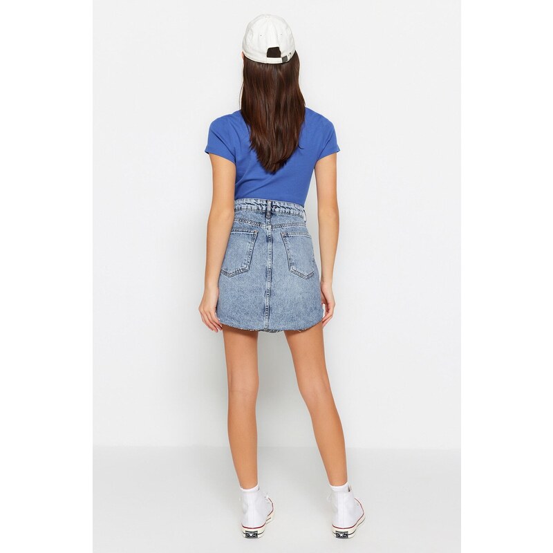 Trendyol Blue Asymmetrical High Waist Denim Skirt