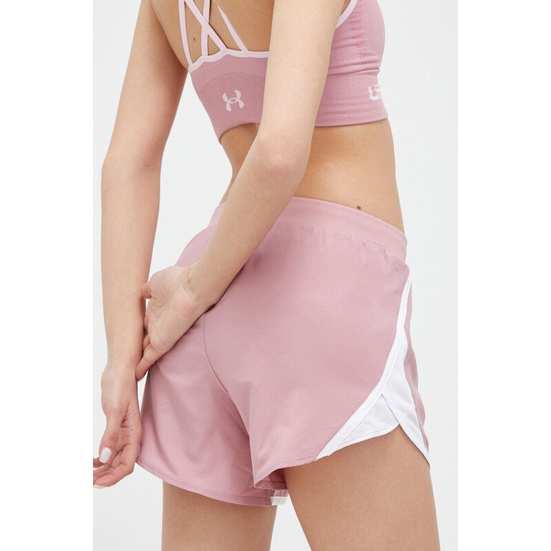 Běžecké šortky Under Armour růžová barva, medium waist