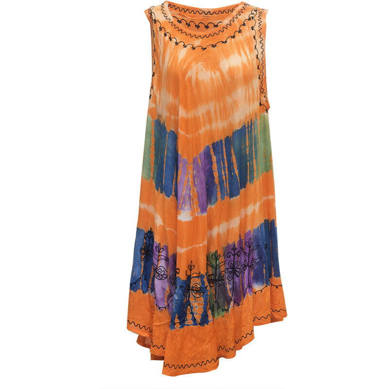 Batikované šaty s ozdobnou výšivkou oranžové č.48