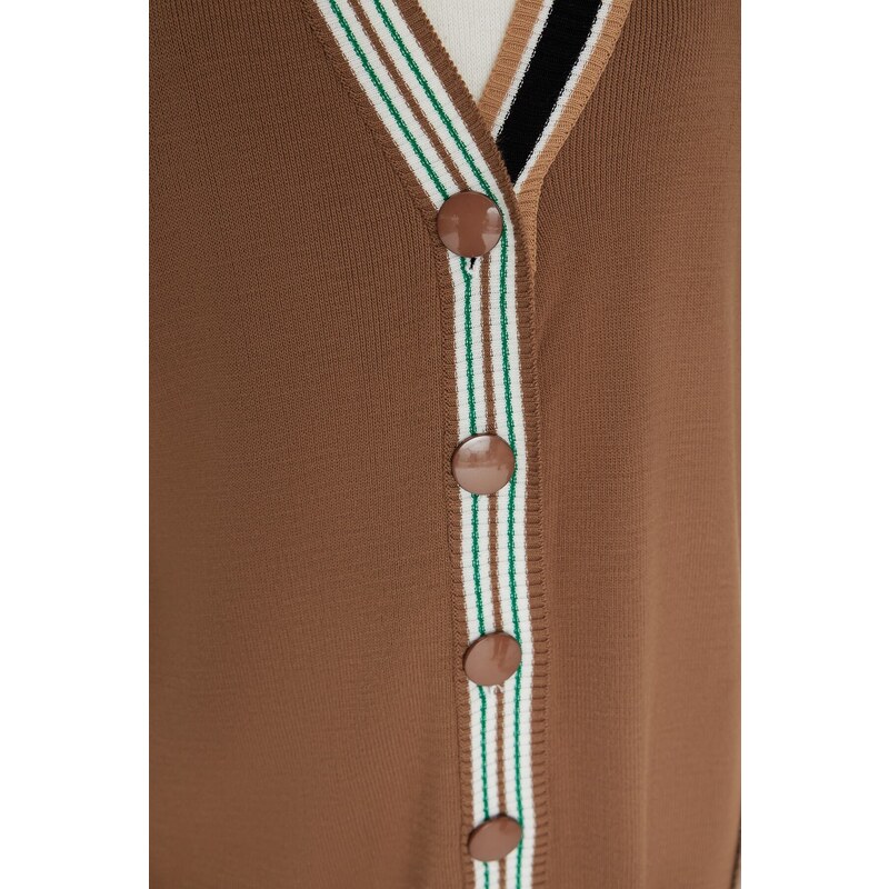 Trendyol Brown Collar Stripe Detailní pletený svetr