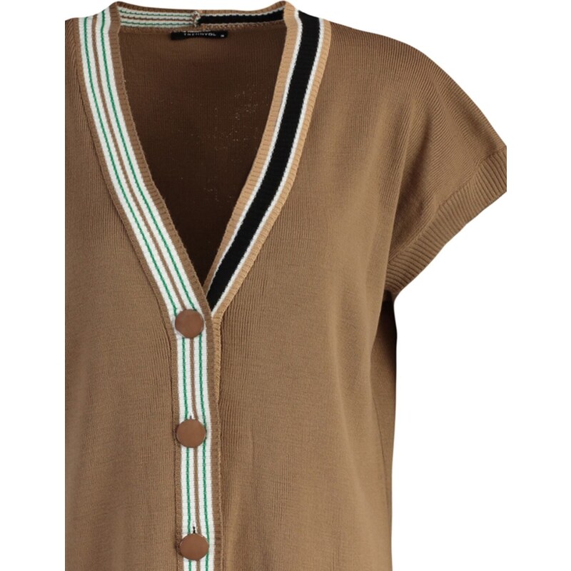 Trendyol Brown Collar Stripe Detailní pletený svetr