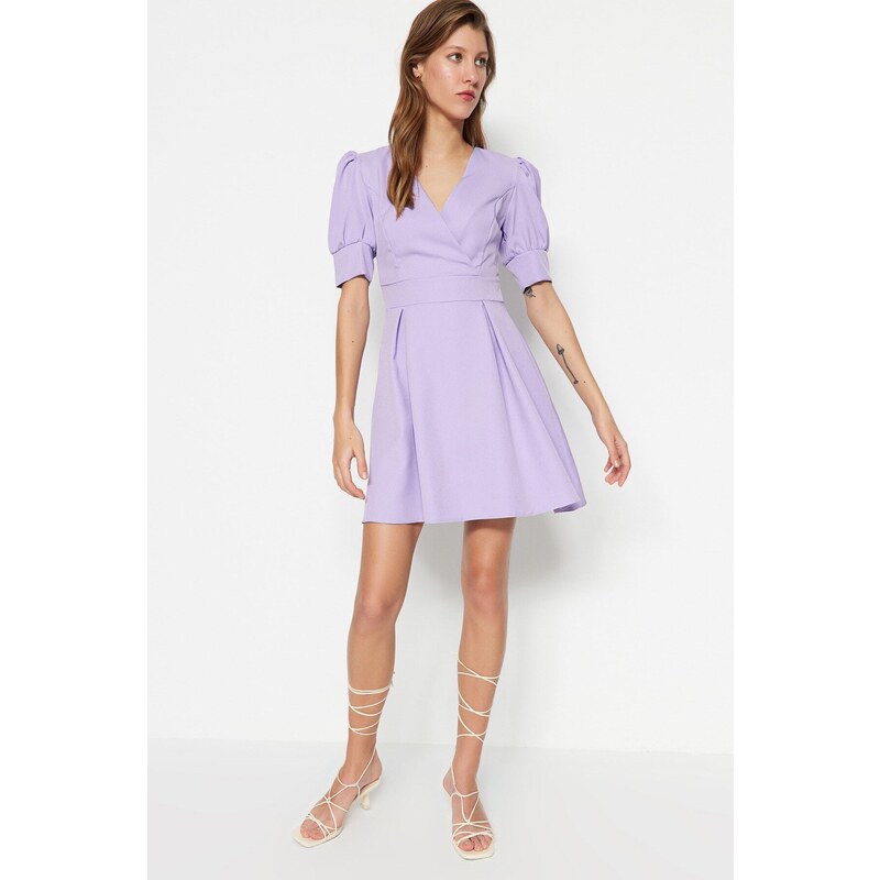 Trendyol Lilac A-Line Mini tkané plisované tkané šaty