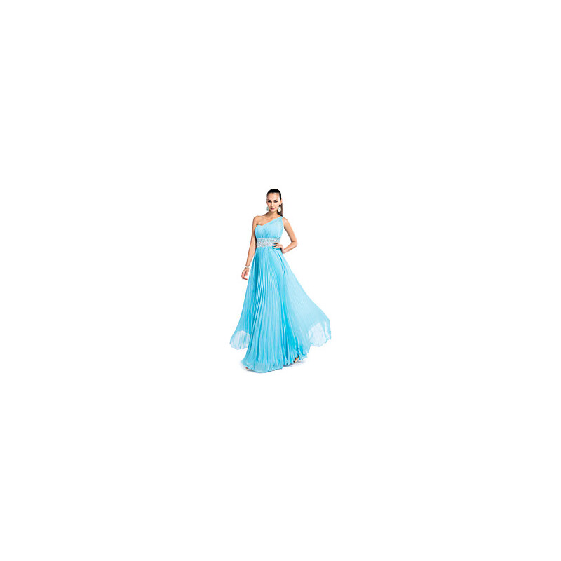 LightInTheBox Sheath/Column One Shoulder Floor-length Chiffon Evening Dress With Pleats