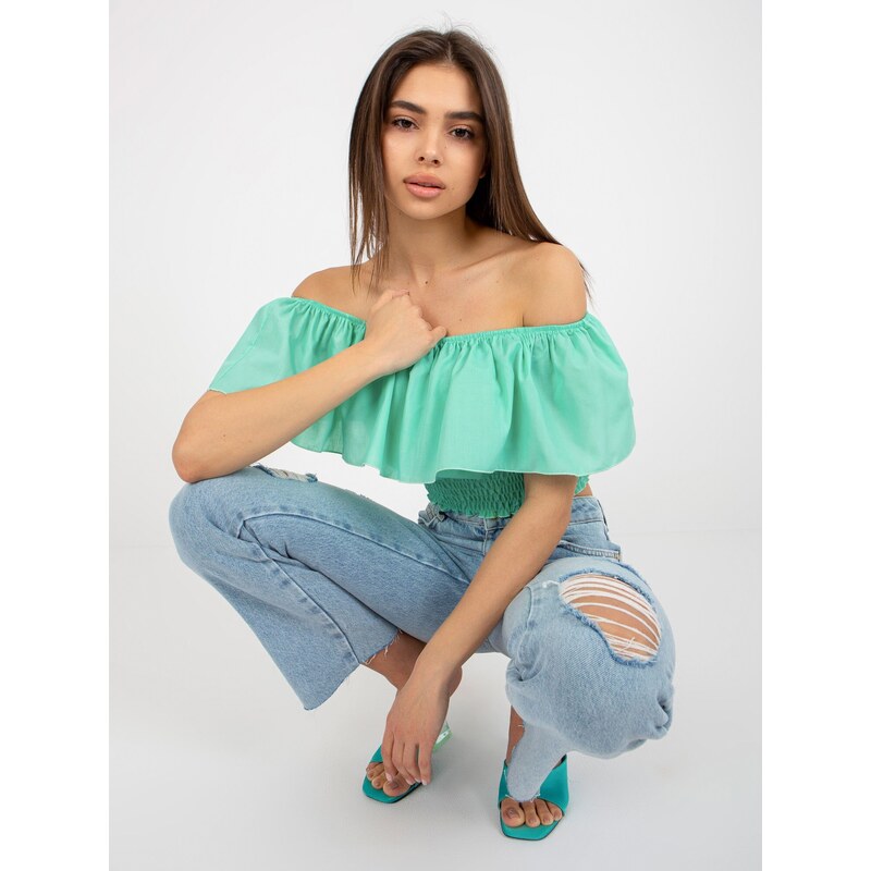 BASIC MINTOVÝ CROP TOP S VOLÁNEM -MINT