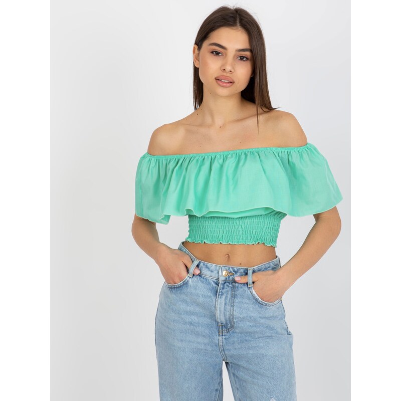 BASIC MINTOVÝ CROP TOP S VOLÁNEM -MINT