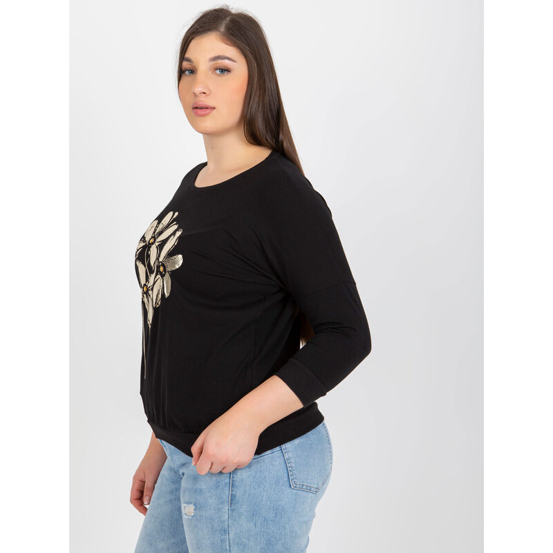 Fashionhunters Černá halenka plus size s lesklým potiskem