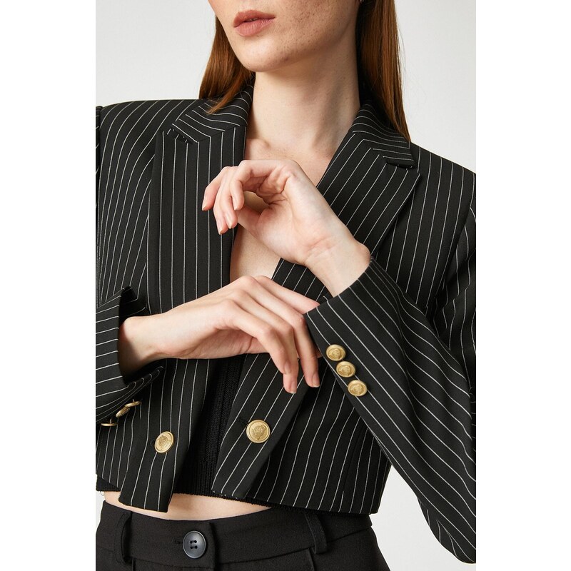 Koton Crop Blazer Jacket Button Detailed