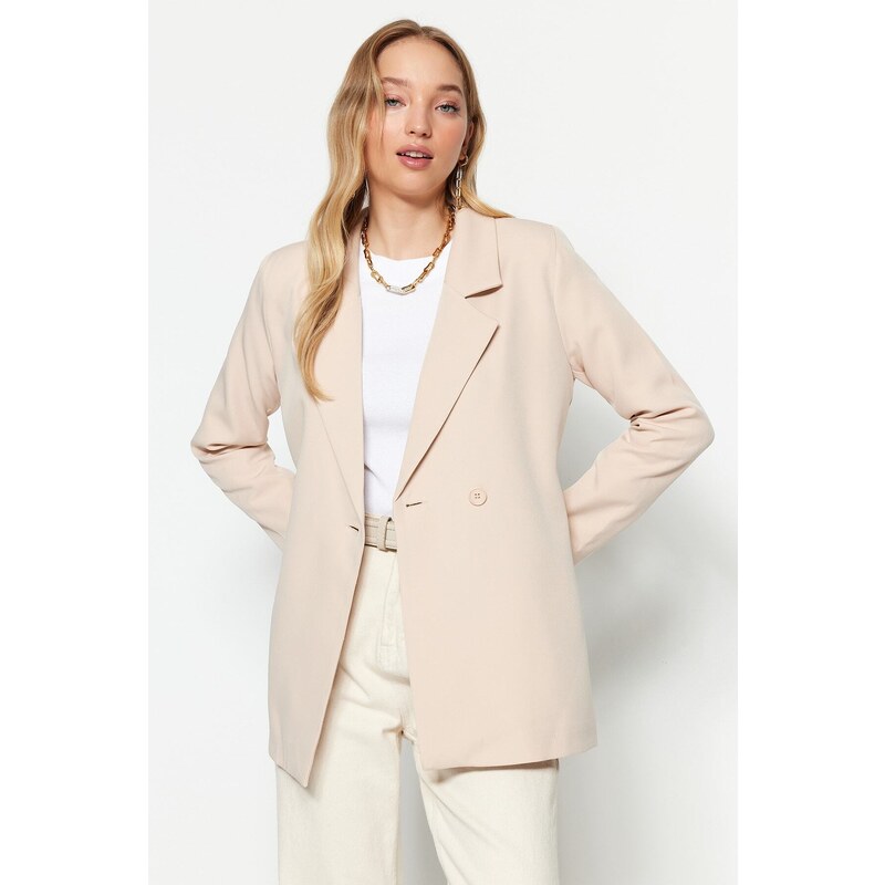 Trendyol Cream Woven Lined Single Button Back Detailed Jacket