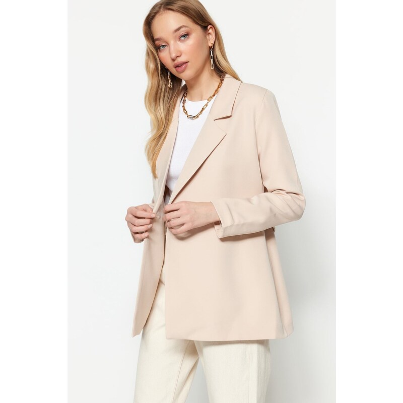 Trendyol Cream Woven Lined Single Button Back Detailed Jacket