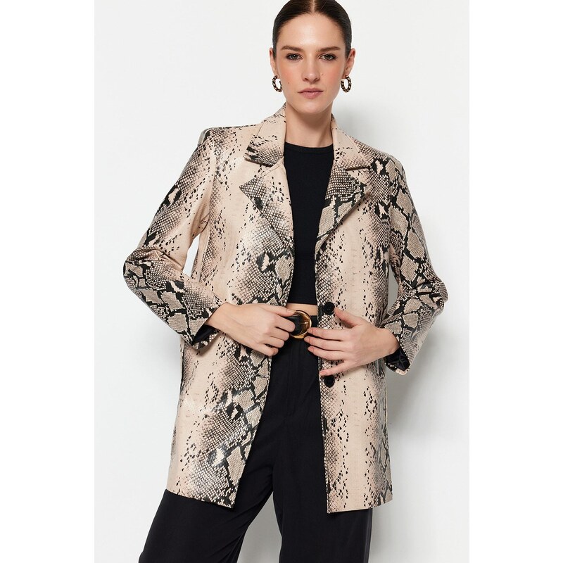 Trendyol Beige Animal Patterned Jacket Coat