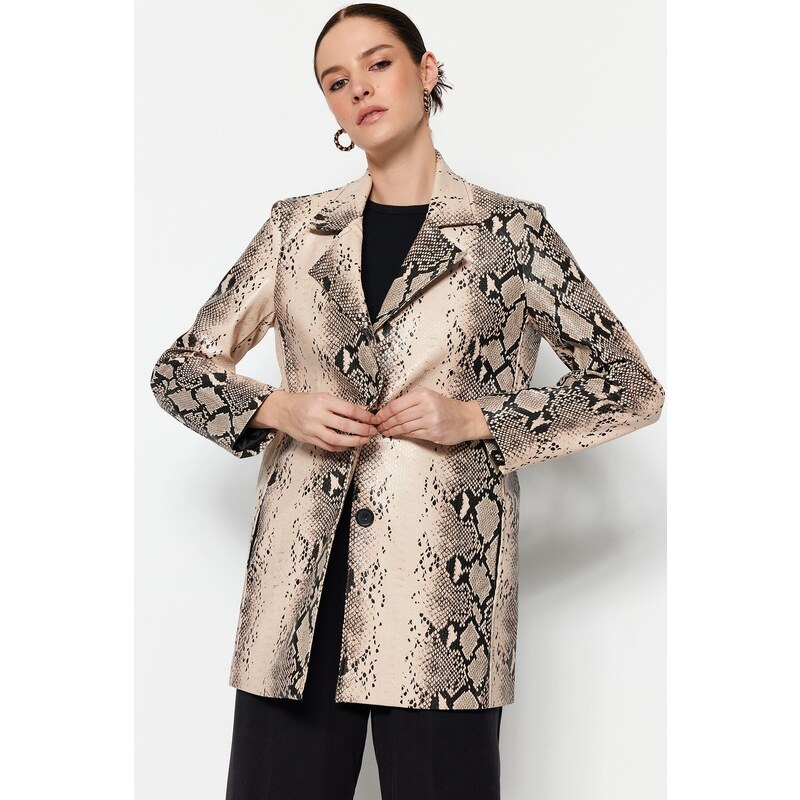 Trendyol Beige Animal Patterned Jacket Coat