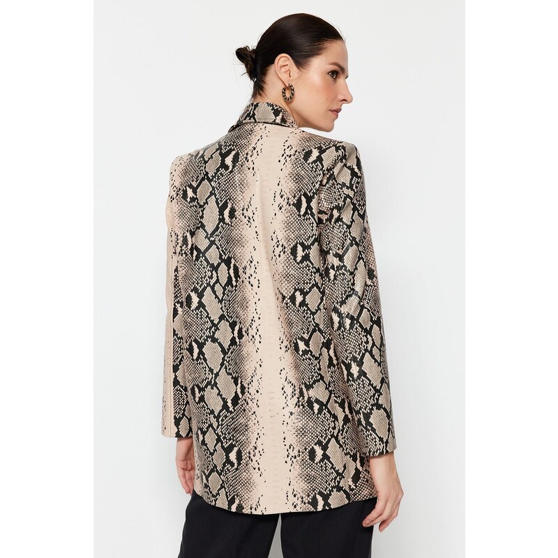 Trendyol Beige Animal Patterned Jacket Coat