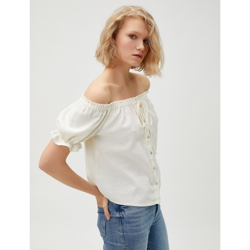 Koton Off-the-Shoulder Shirt with Linen Blend