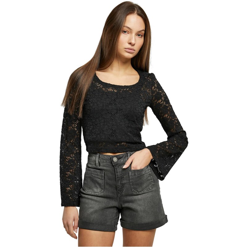 Urban Classics Dámská Cropped Lace Longsleeve černá