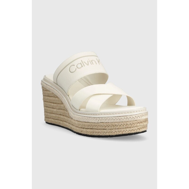 Pantofle Calvin Klein WEDGE 50HH - HE dámské, bílá barva, na klínku, HW0HW01498