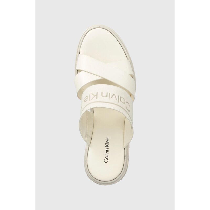 Pantofle Calvin Klein WEDGE 50HH - HE dámské, bílá barva, na klínku, HW0HW01498