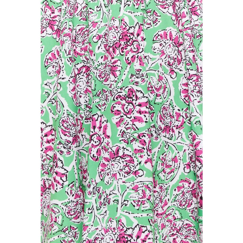 Trendyol zelené tkané zadní detailní květinové mini tkané šaty