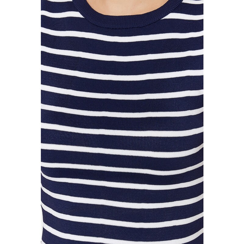 Trendyol Navy Blue Crop Striped Knitwear Blouse