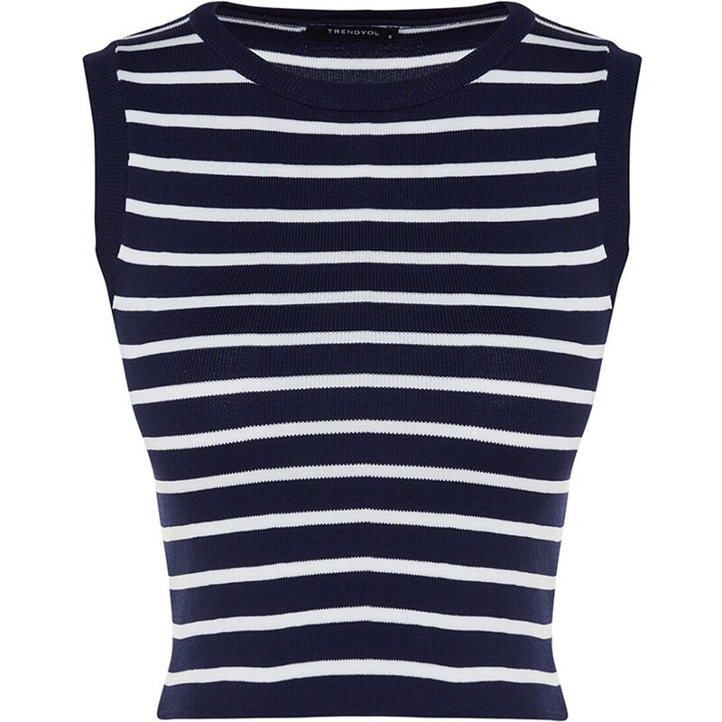 Trendyol Navy Blue Crop Striped Knitwear Blouse