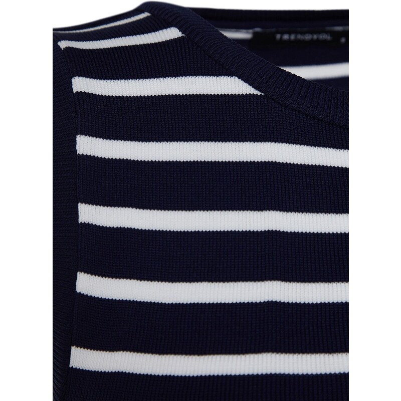 Trendyol Navy Blue Crop Striped Knitwear Blouse