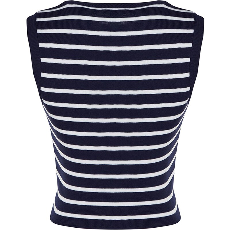 Trendyol Navy Blue Crop Striped Knitwear Blouse