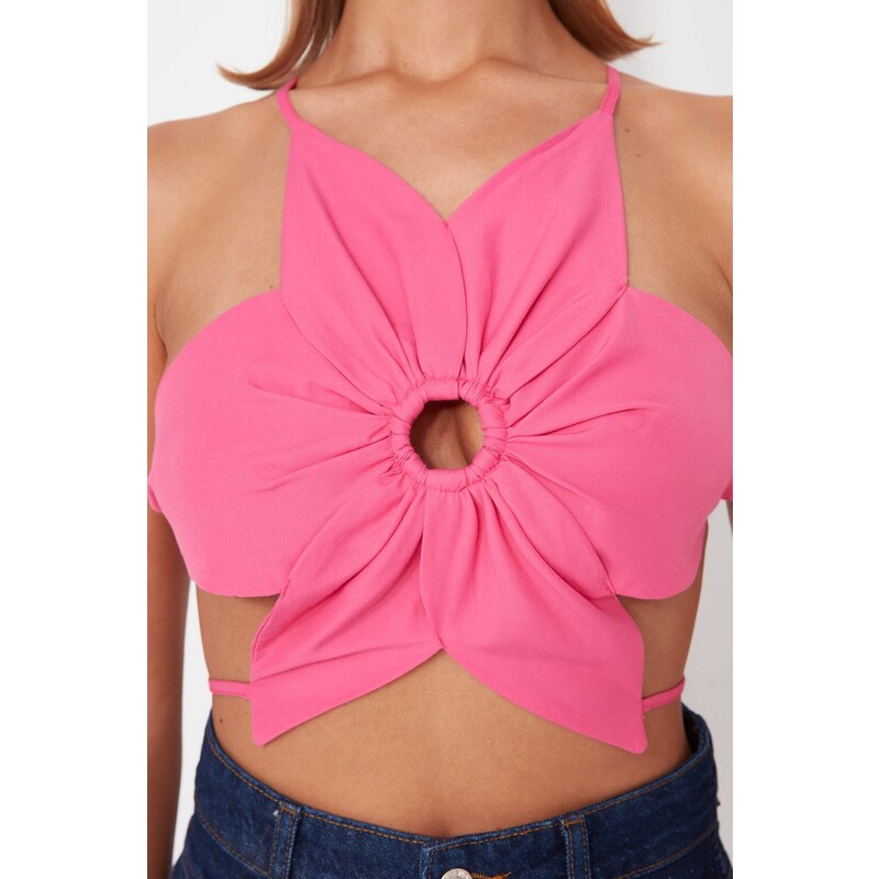 Trendyol Pink Crop Woven Blouse