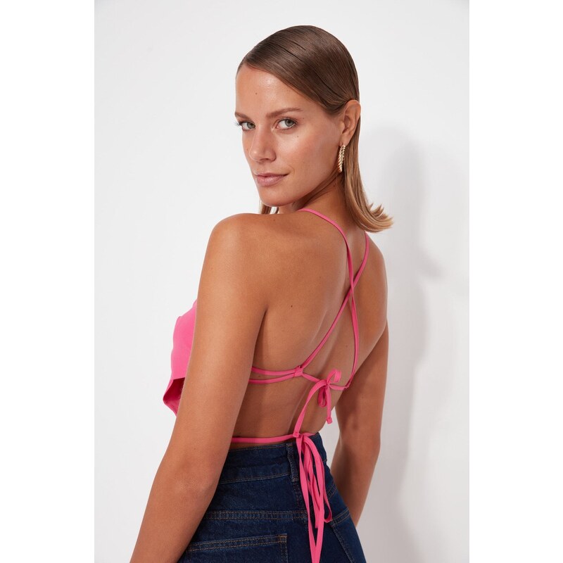 Trendyol Pink Crop Woven Blouse