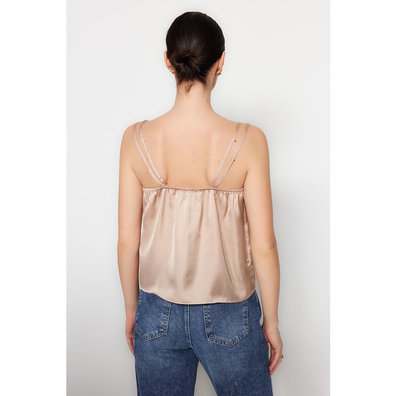 Trendyol Stone Woven Double Strap Satin Blouse