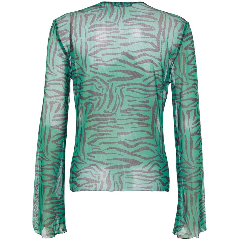 Trendyol Green Animal Patterned Lace-up Detailed Tulle Stretch Knitted Blouse