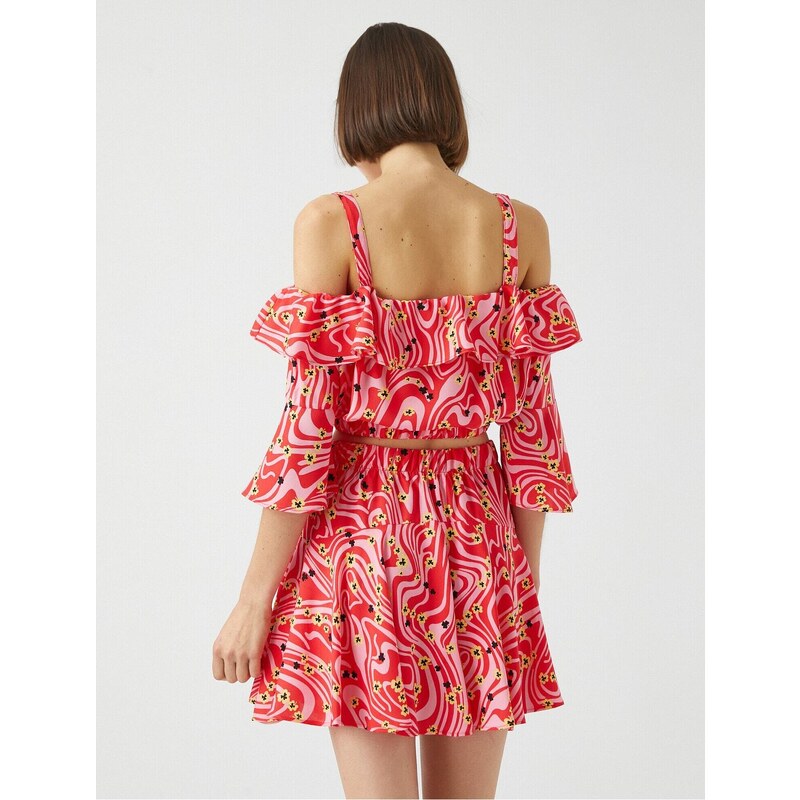 Koton Patterned Crop Top Ruffle Off Shoulders