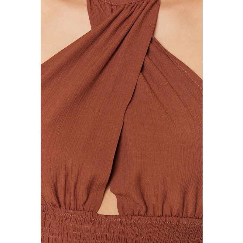 Trendyol Brown Crop Woven Cut Out/Window Blouse