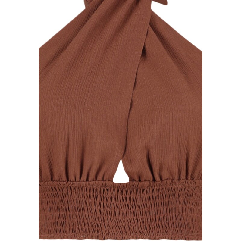 Trendyol Brown Crop Woven Cut Out/Window Blouse