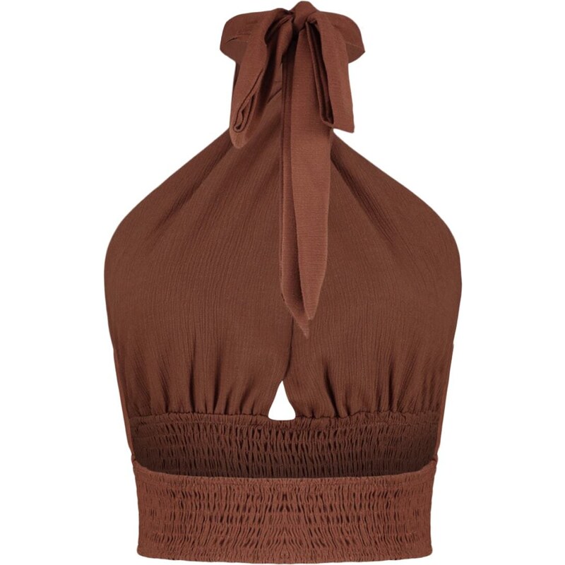 Trendyol Brown Crop Woven Cut Out/Window Blouse