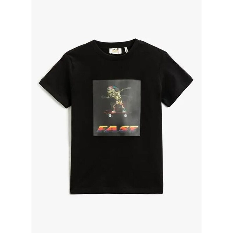 Koton Printed Black Boys' T-shirt 3skb10204tk