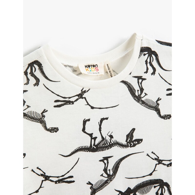 Koton Dinosaur Print T-Shirt with Short Sleeves, Crew Neck